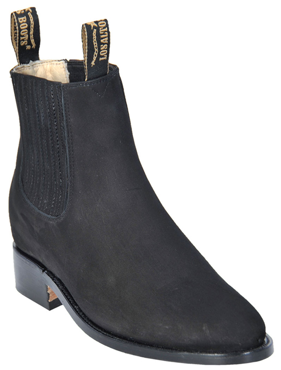 Los Altos Men's Black Genuine Suede Charro Leather Work Short Boots w/ Welt Stitching 626305
